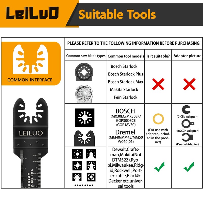 LEILUO 96 Pcs Multitool Blade Kits for Wood Nails Drywall Japanese Tooth Oscillating Saw Blades Titanium Oscillating Tool Accessories with Storage Bag Compatible with DeWalt Makita Dremel and More - Image 2